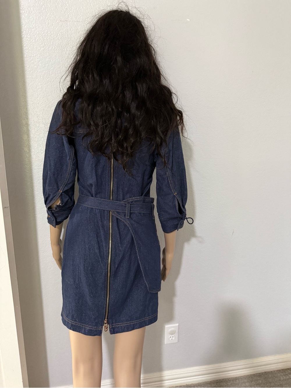 Fendi Dark Blue Denim Crew-Neck Belted Mini Dress - Picture 5 of 13